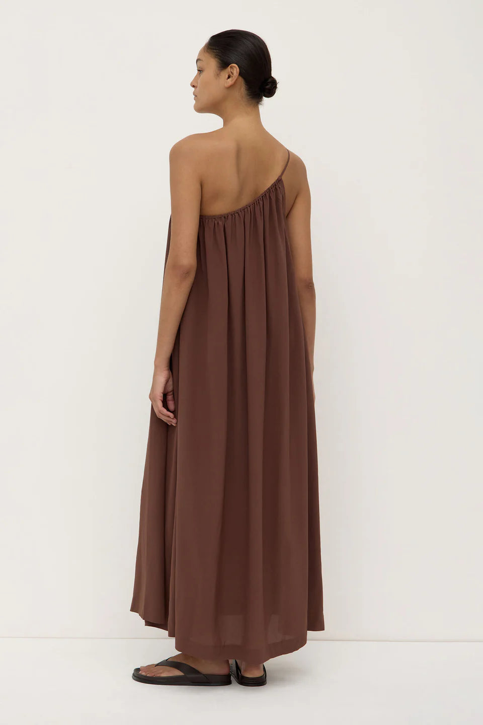 Mila Silk Asymmetrical Maxi Dress | Espresso