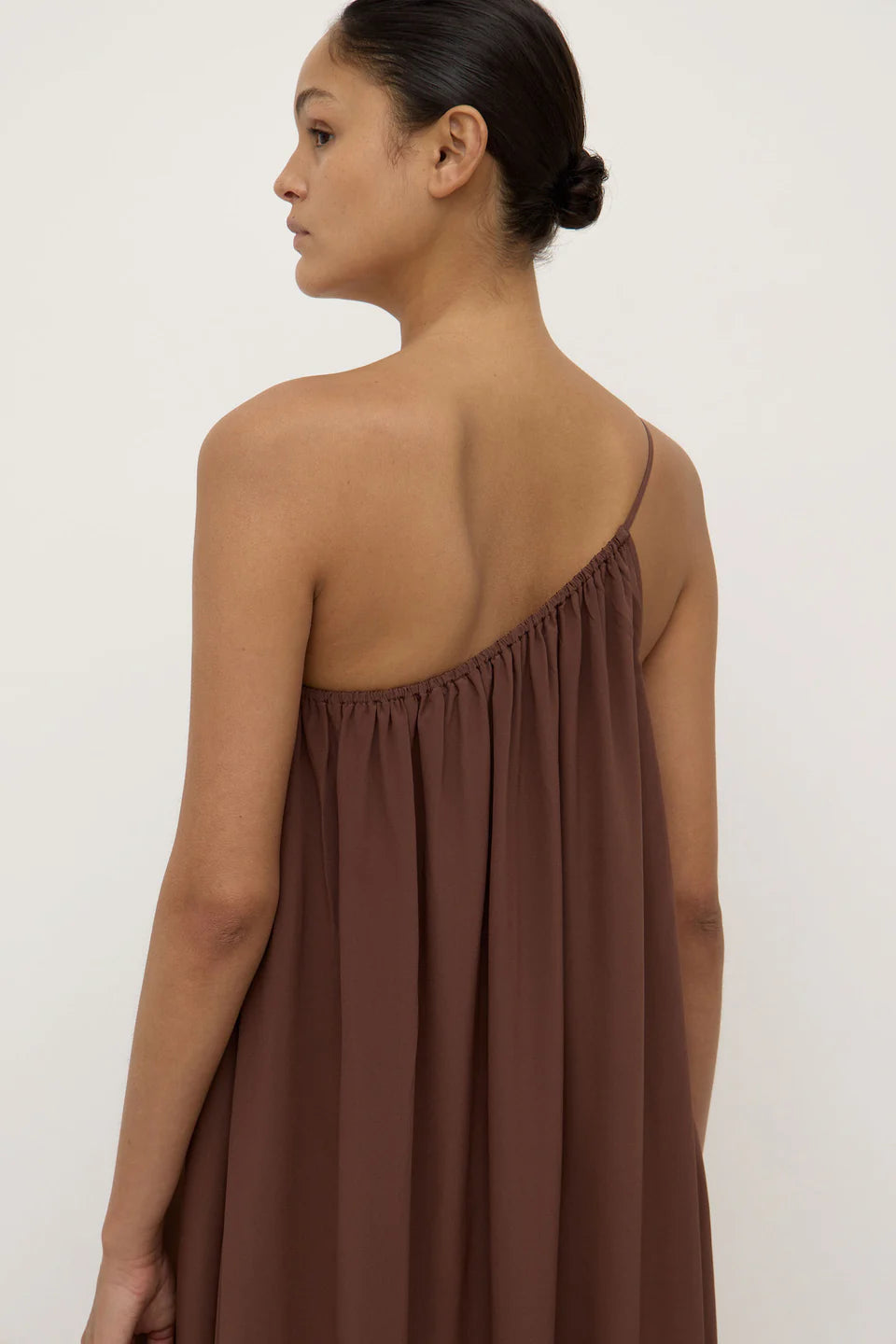 Mila Silk Asymmetrical Maxi Dress | Espresso