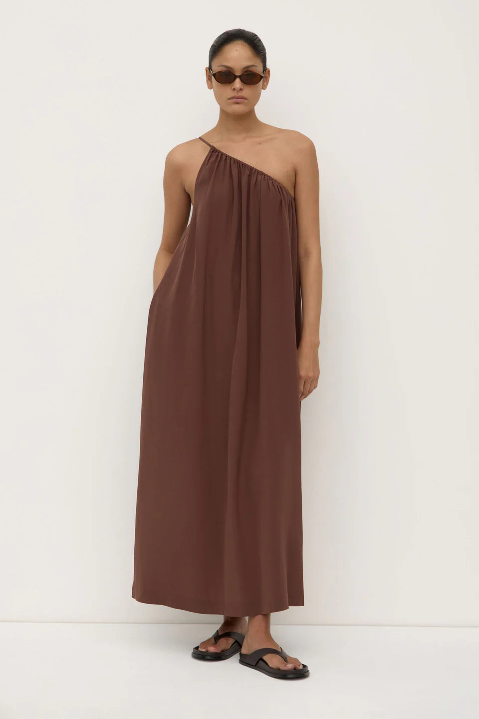Mila Silk Asymmetrical Maxi Dress | Espresso