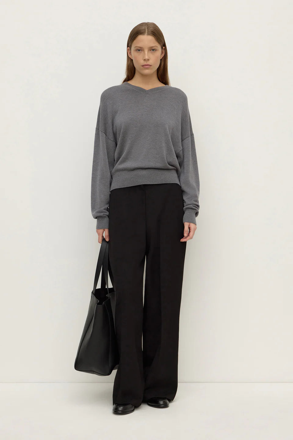 Mira V Neck Sweater | Dark Grey Marle