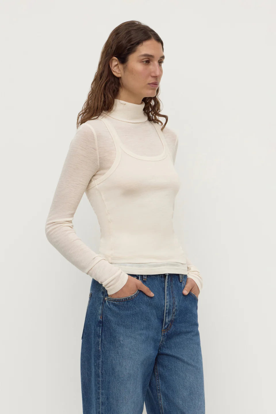 Nora Merino Wool Layered Turtle Neck | Snow