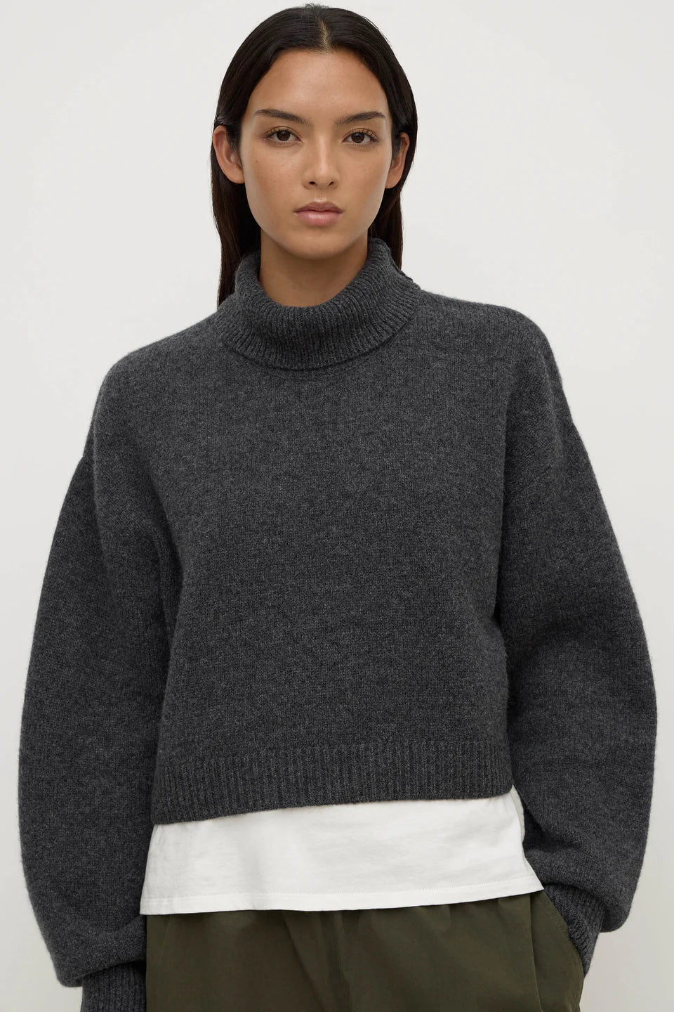 Paris Wool Cashmere Knit Turtleneck | Charcoal Marle