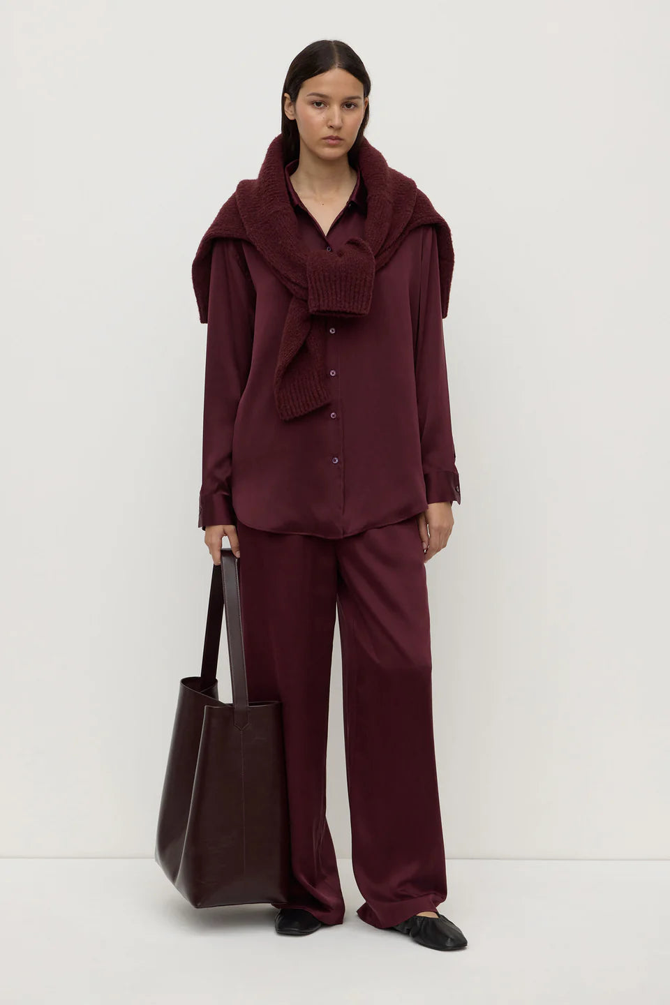 Pippa Silk Long Sleeve Shirt | Merlot