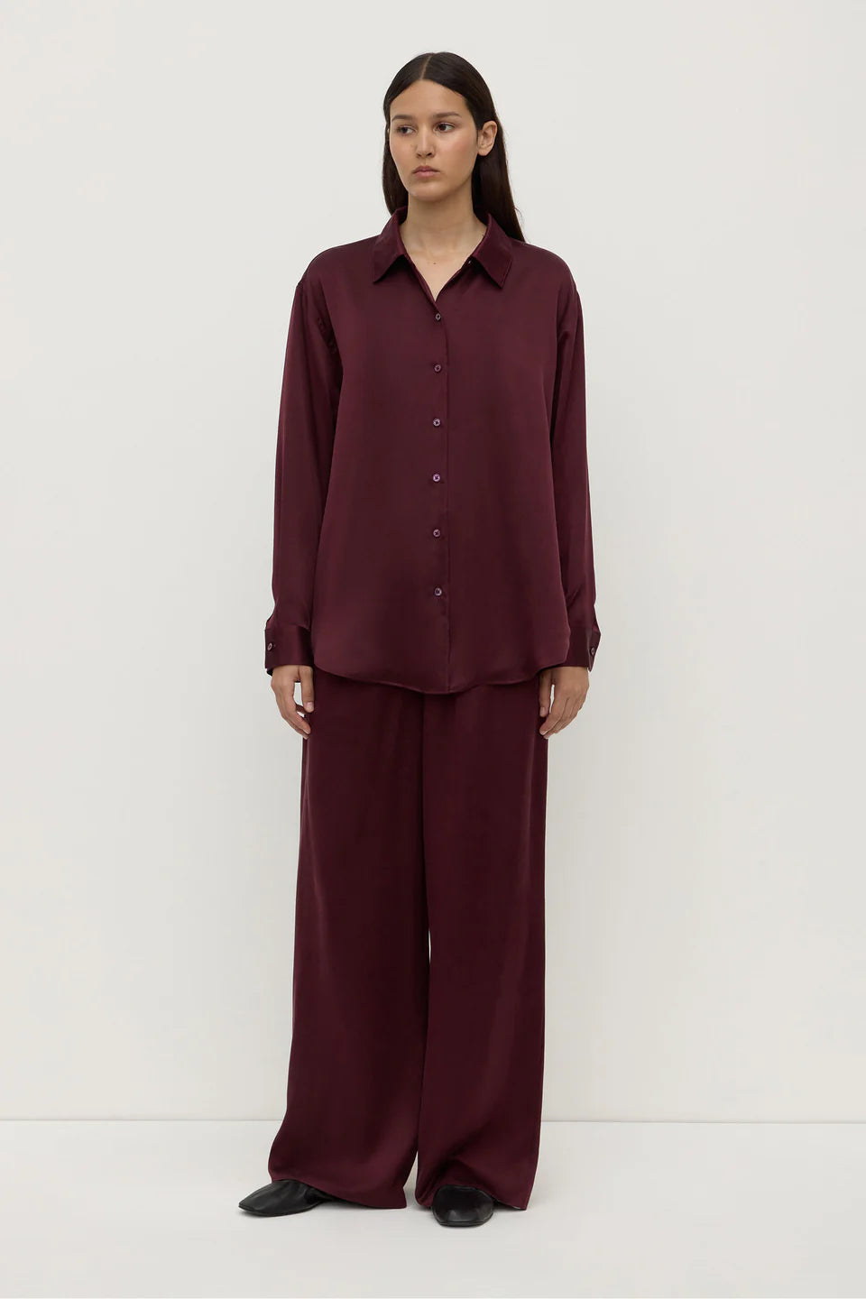 Pippa Silk Long Sleeve Shirt | Merlot