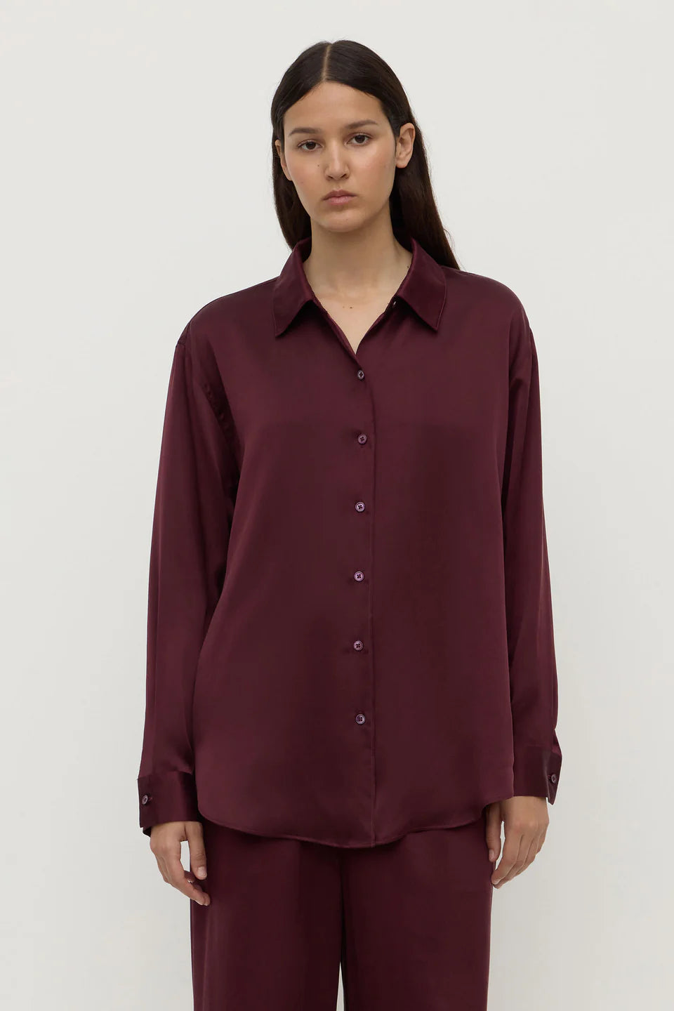 Pippa Silk Long Sleeve Shirt | Merlot