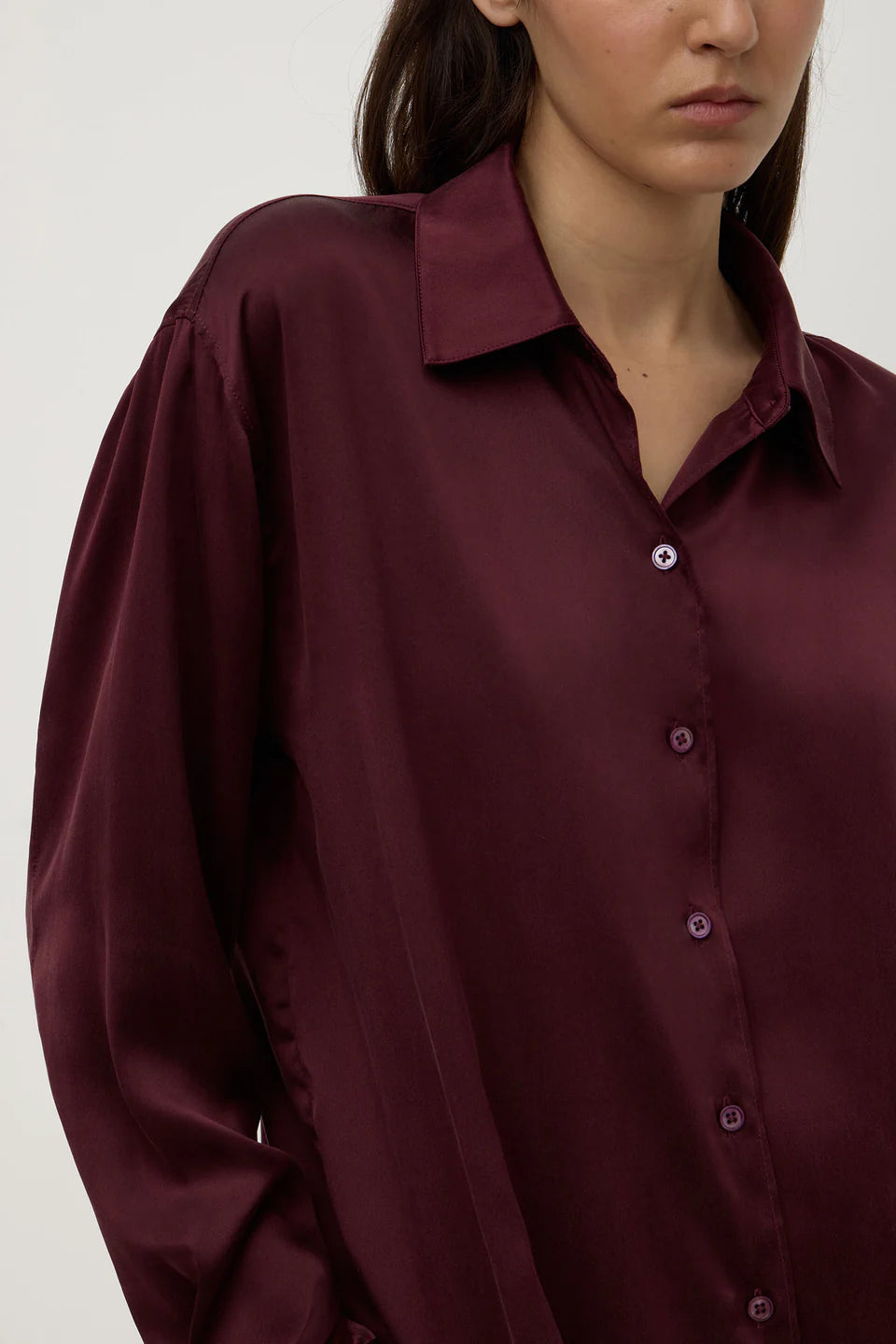 Pippa Silk Long Sleeve Shirt | Merlot