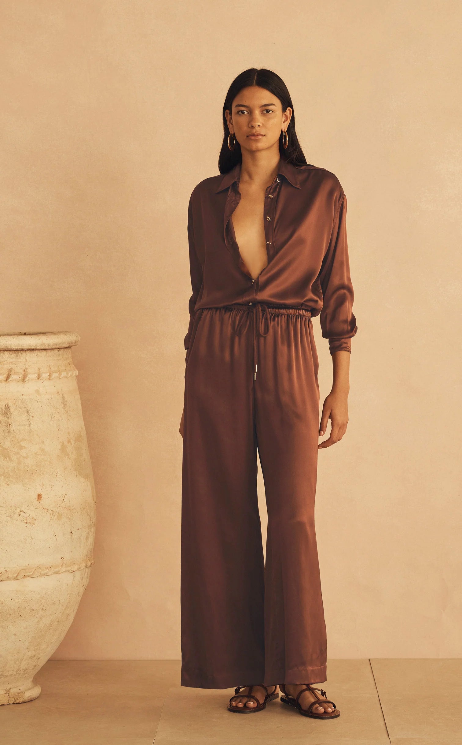 Roma De Sera Silk Gathered Wide Length Pant