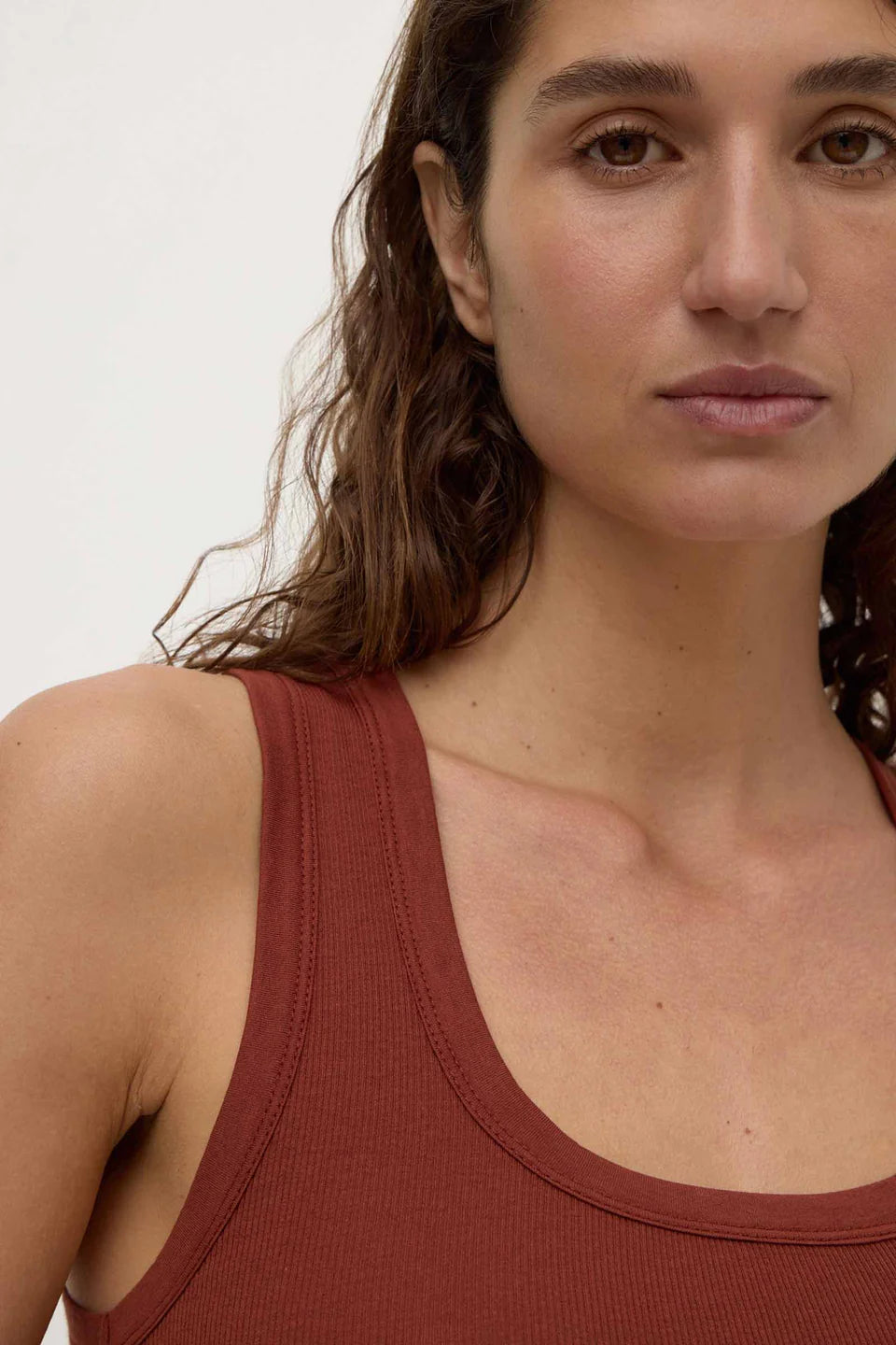 Robyn Scoop Neck Rib Tank | Burnt Amber