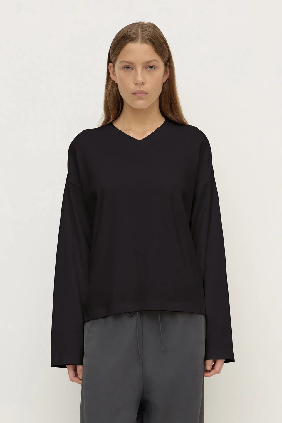 Stella V Neck Long Sleeve Tee | Black