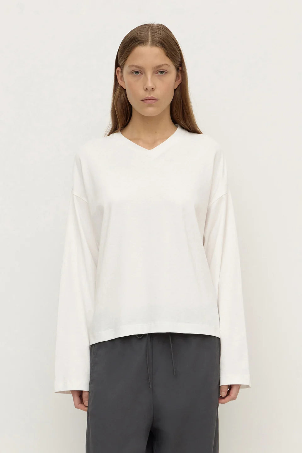 Stella V Neck Long Sleeve Tee | White