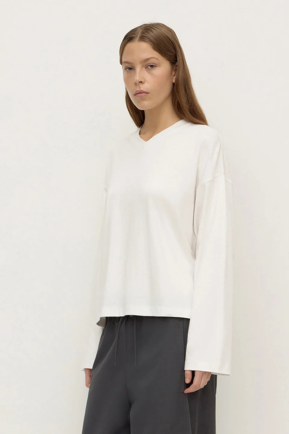 Stella V Neck Long Sleeve Tee | White