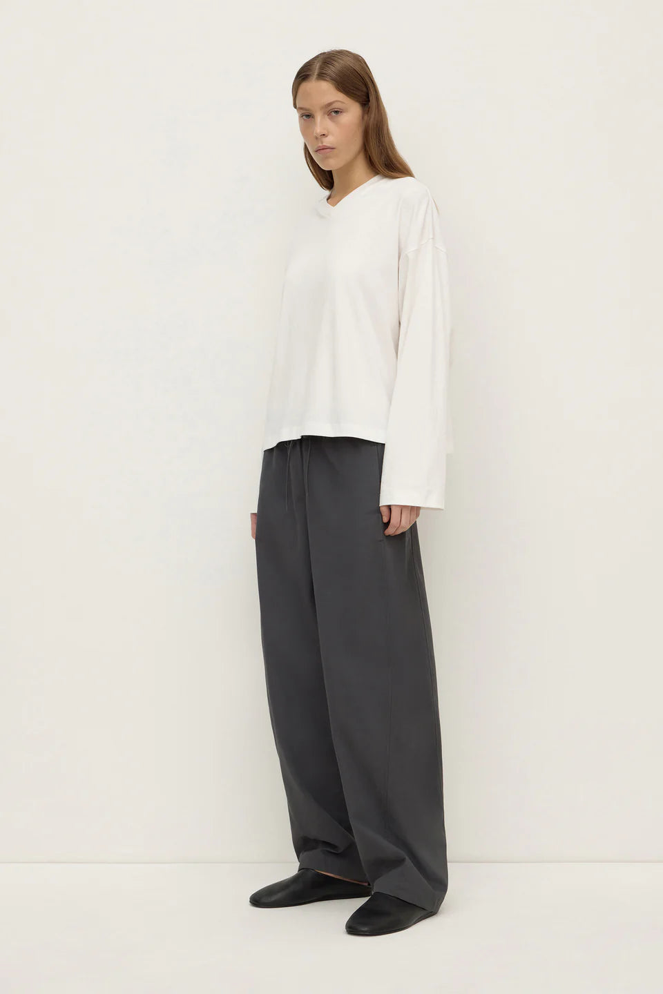Stella V Neck Long Sleeve Tee | White