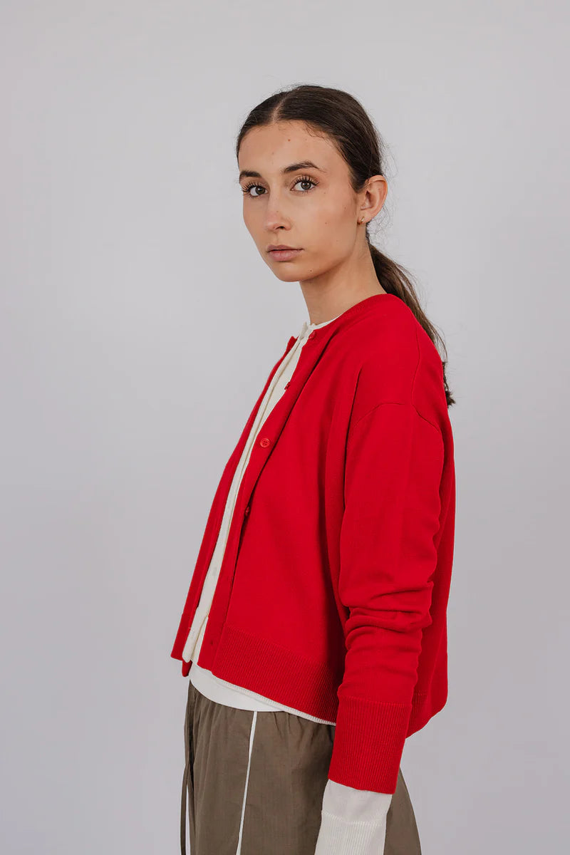 Ammie Fine Merino Cardigan | Red