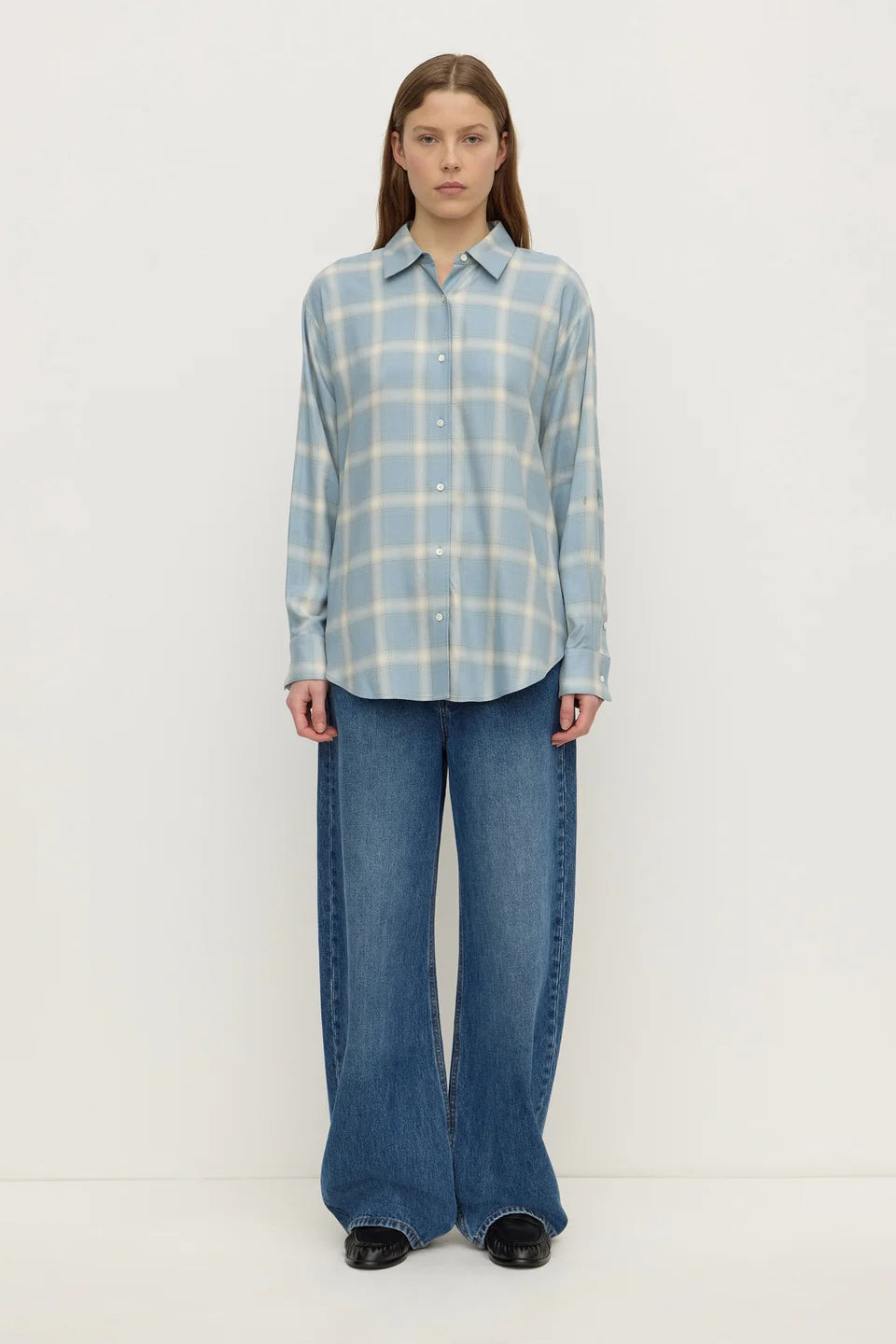 Luka Japanese Shirt | Steel Blue Check