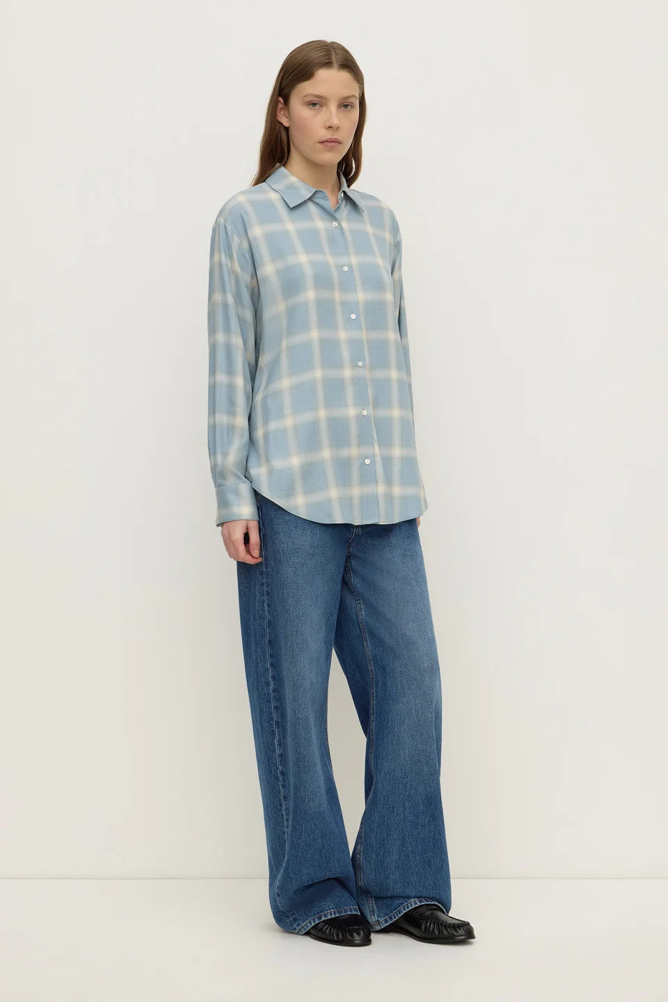 Luka Japanese Shirt | Steel Blue Check