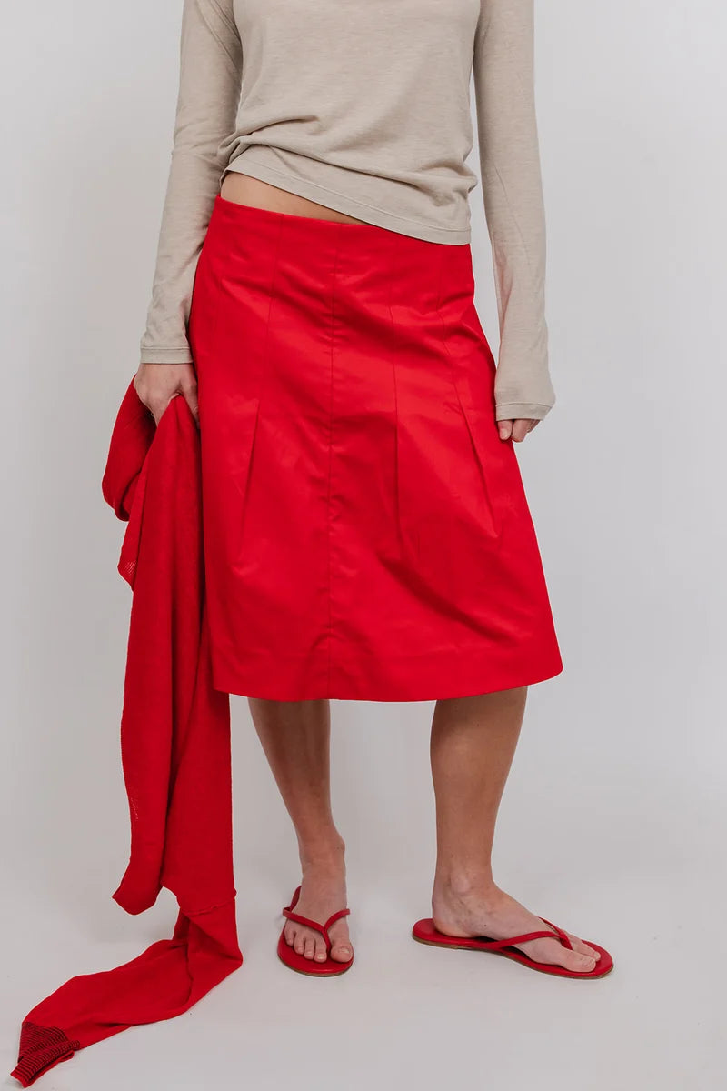 Hattie Cotton Pleat Skirt | Red