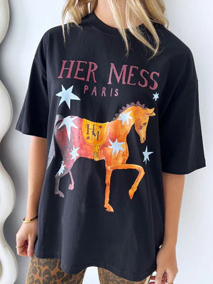 Her Mess Oversize Tee | Black Beauty