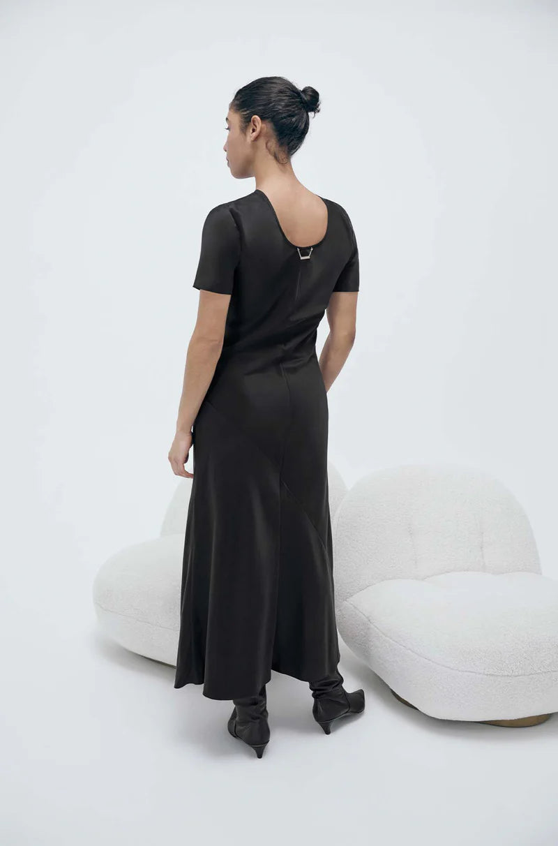 Short Sleeve Bias Dress | Black