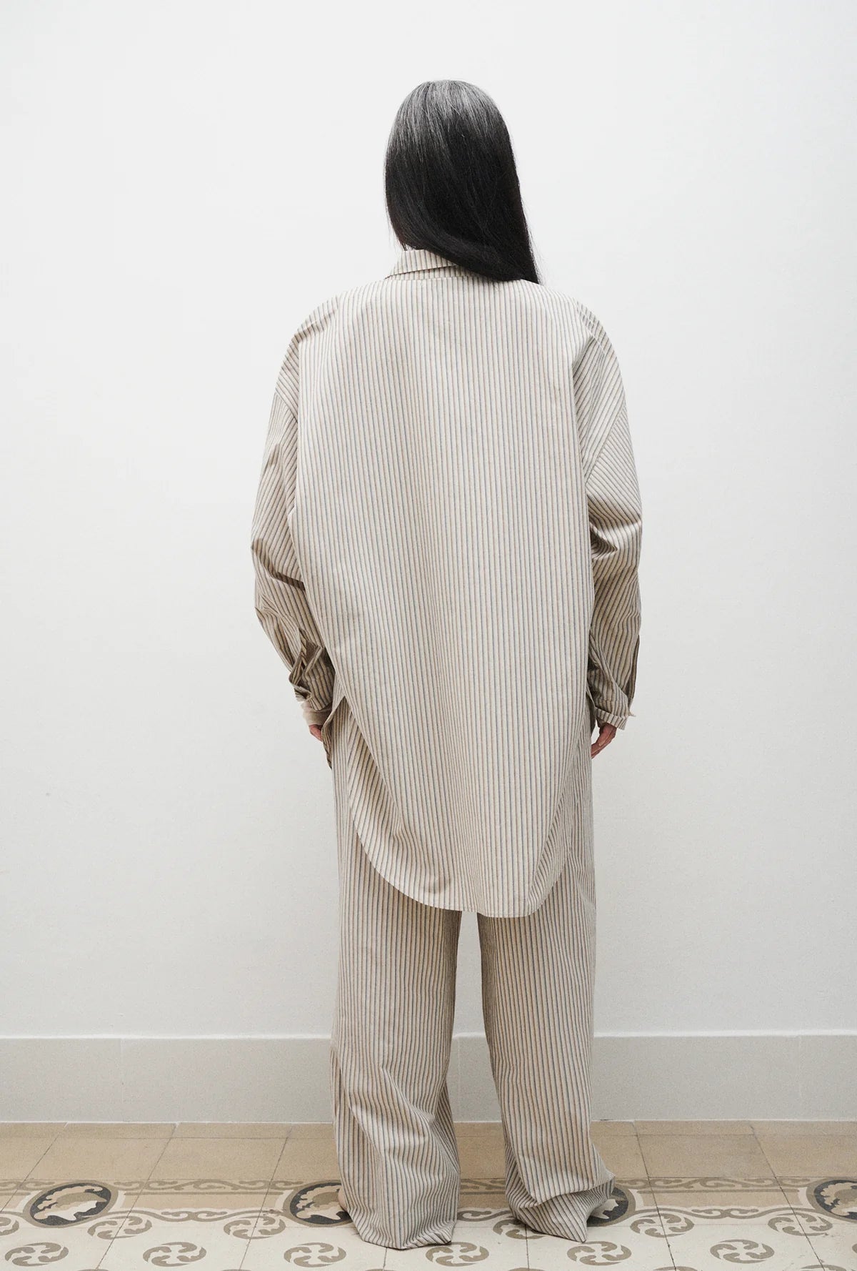 Cotton Round Shirt | Slate Stripe