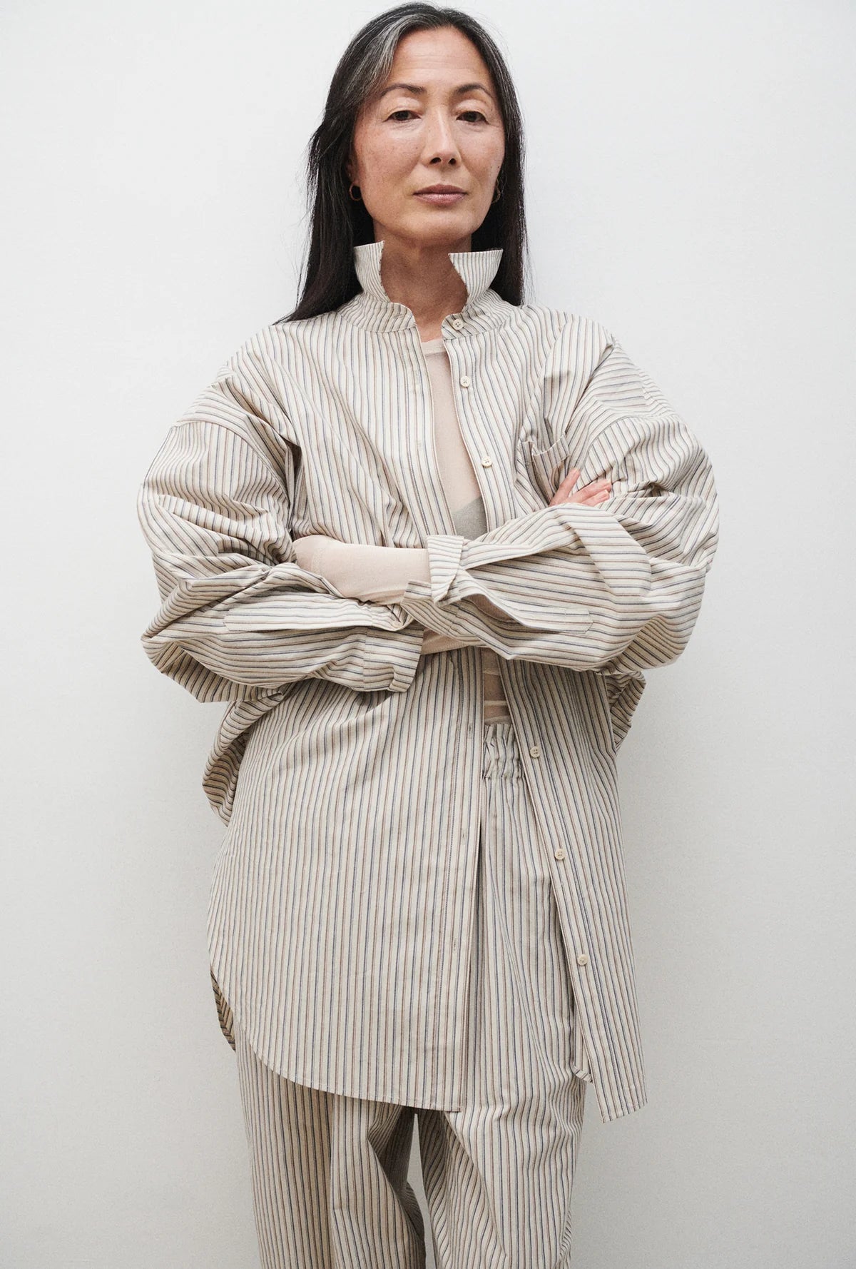 Cotton Round Shirt | Slate Stripe