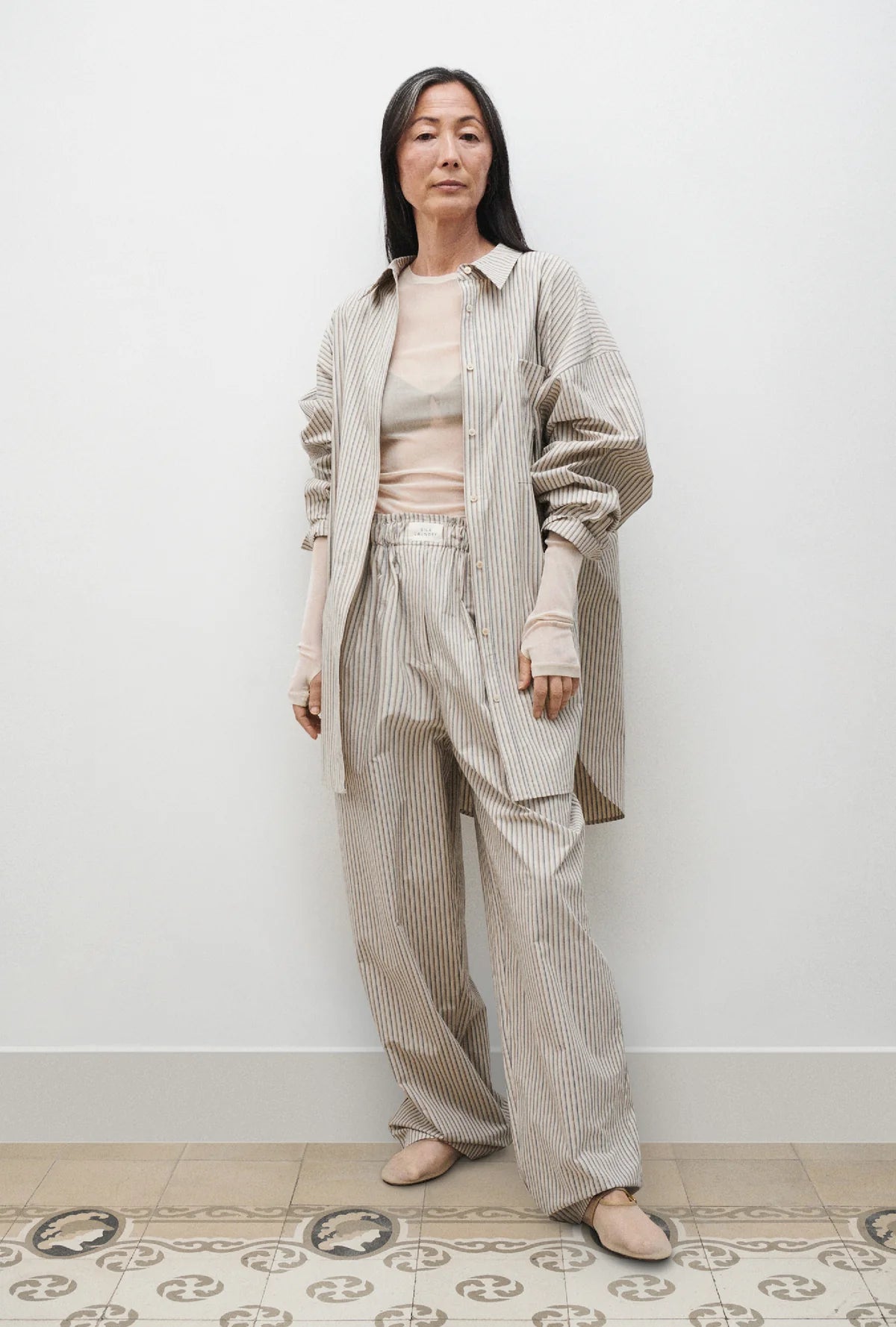 Cotton Round Shirt | Slate Stripe