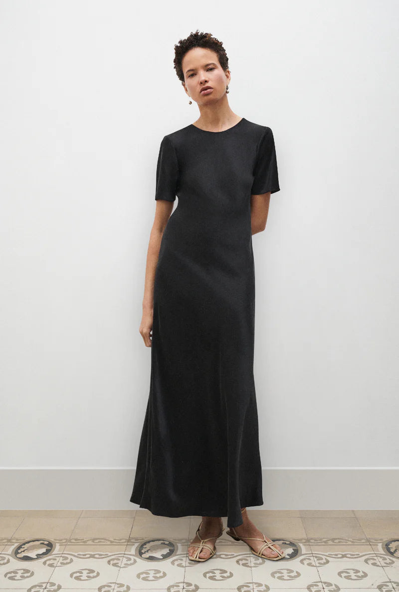Short Sleeve Bias Dress | Black