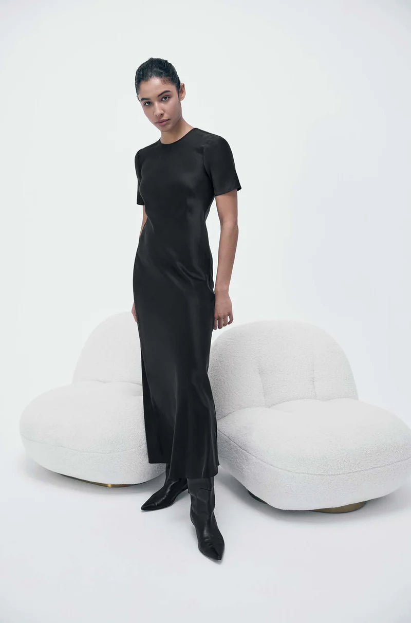 Short Sleeve Bias Dress | Black